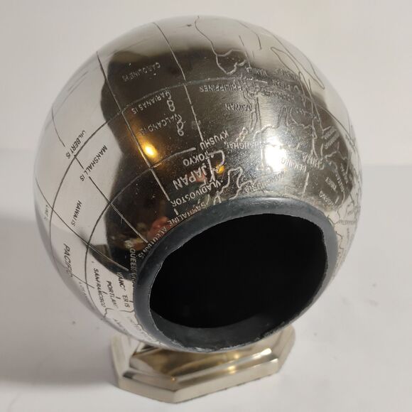 Vintage Pier 1 World Clock Art Deco Globe Retro Metal Silver Tested - Picture 7 of 16